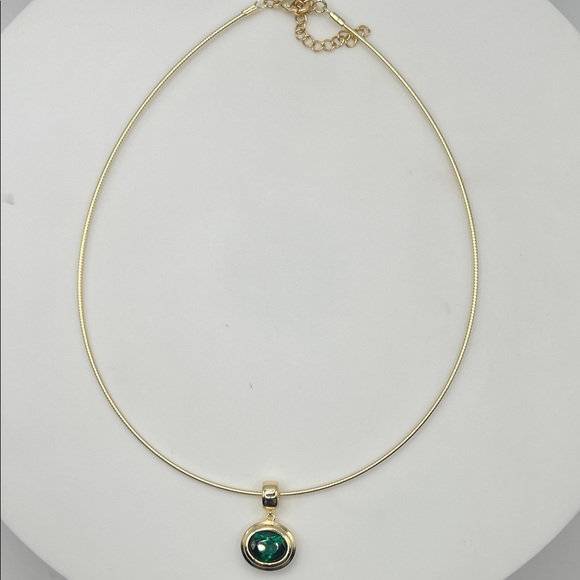Jewelry - 149. 14k Gold Plated over Stainless Steel Omega Necklace Emerald Stone 15”-18”